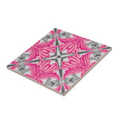 Abstrakte Blume Petals Fuchsia Pink und Grau Fliese (Seite)