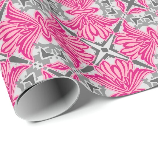 Abstrakte Blume Petals Fuchsia Pink und Grau Geschenkpapier (Rolleneckpunkt)