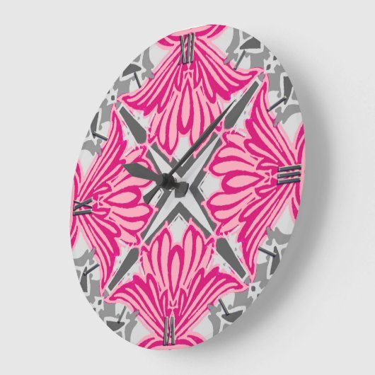 Abstrakte Blume Petals Fuchsia Pink und Grau Große Wanduhr (Winkel)