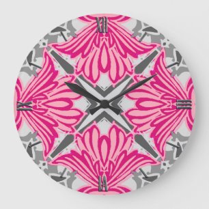 Abstrakte Blume Petals Fuchsia Pink und Grau Große Wanduhr