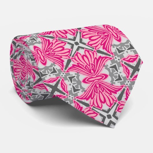 Abstrakte Blume Petals Fuchsia Pink und Grau Krawatte (Gerollt)