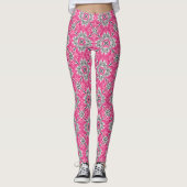 Abstrakte Blume Petals Fuchsia Pink und Grau Leggings (Vorderseite)