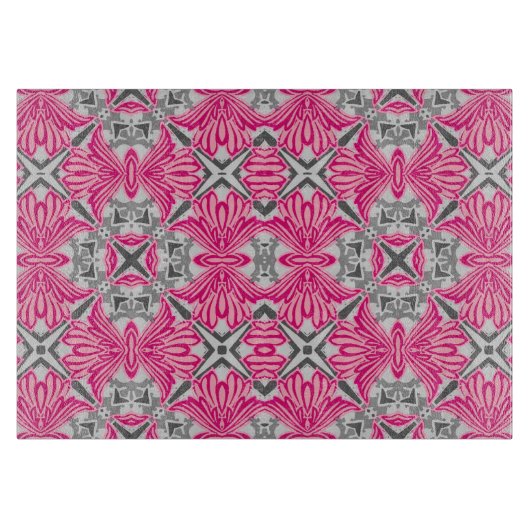 Abstrakte Blume Petals Fuchsia Pink und Grau Schneidebrett (Vorderseite)