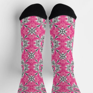Abstrakte Blume Petals Fuchsia Pink und Grau Socken