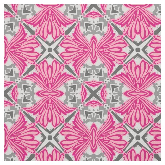Abstrakte Blume Petals Fuchsia Pink und Grau Stoff (Muster)