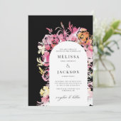 Abstrakte Blume Schwarz, Rosa und Weiß Einladung (Stehend Vorderseite)