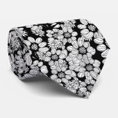 Abstrakte Blume Schwarz-Weiß-Blütenmuster Krawatte (Gerollt)