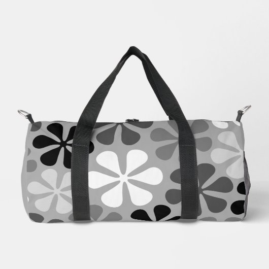 Abstrakte Blume Schwarz-weiß Grau Duffle Bag (Vorderseite)