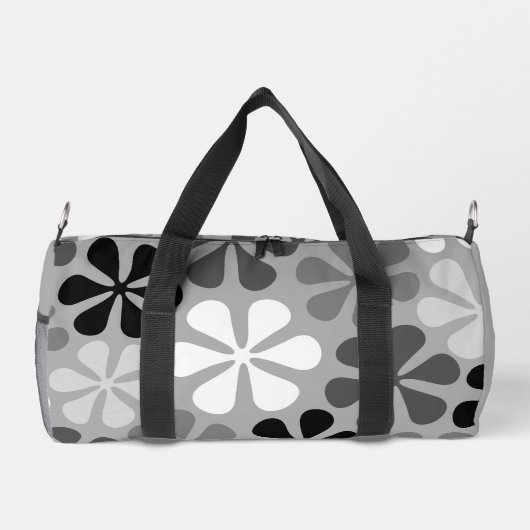 Abstrakte Blume Schwarz-weiß Grau Duffle Bag (Rückseite)