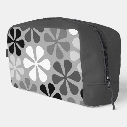 Abstrakte Blume Schwarz-weiß Grau Waschbeutel (Rechte Ecke)
