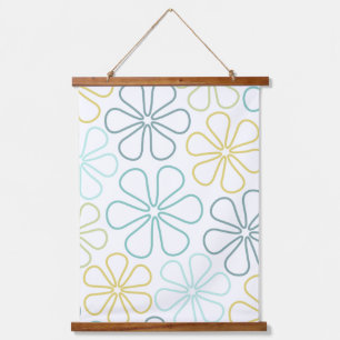 Abstrakte Blume Tees Gelb Limon Weiß Wandteppich Mit Holzrahmen