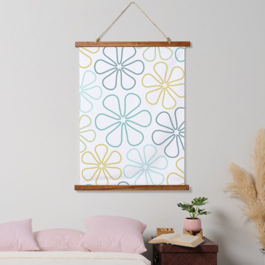 Abstrakte Blume Tees Gelb Limon Weiß Wandteppich Mit Holzrahmen (Schlafzimmer)