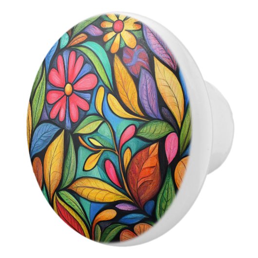 Abstrakte Blume und Blätter Keramikknauf (Rechts)