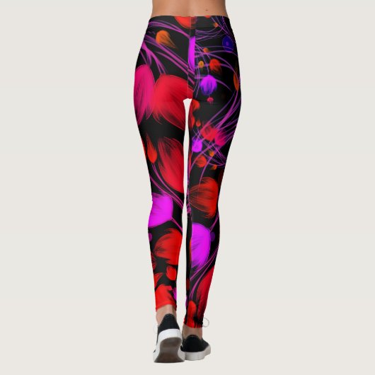 Abstrakte Blume und Blattwasserfarbe Leggings (Rückseite)