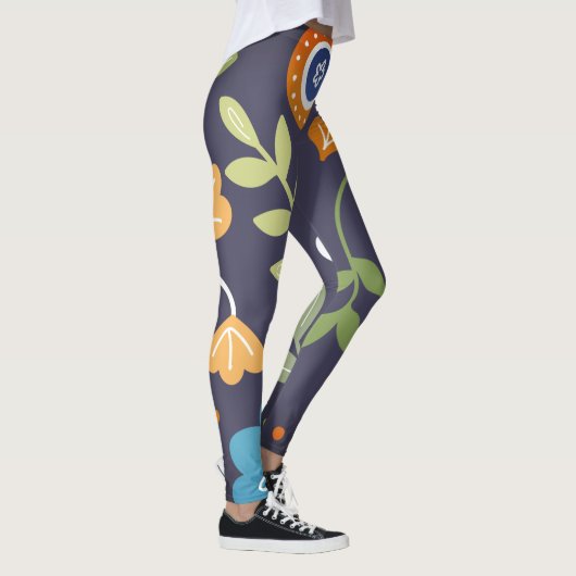 Abstrakte Blume und Blattwerk Leggings (Rechts)