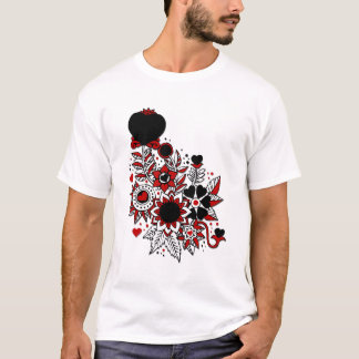 Abstrakte Blume und Herz in Rot und Schwarz T-Shirt