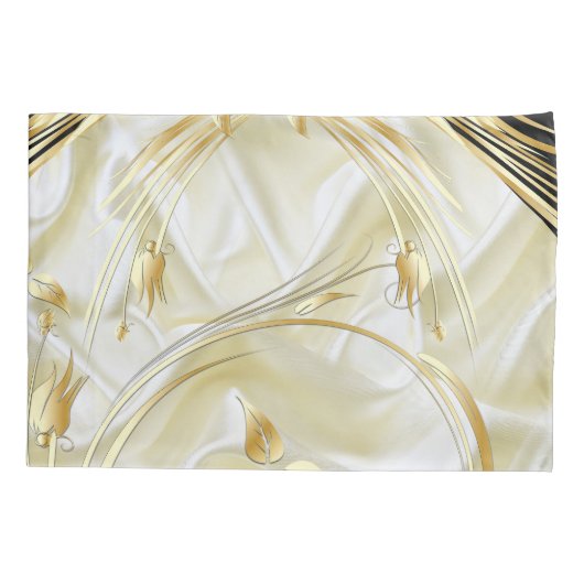 Abstrakte Blume und Schwarz auf Champanseide Kissenbezug (Rückseite)