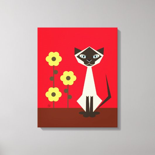 Abstrakte Blume und siamesische Katze Canvas Print Leinwanddruck (Vorderseite)