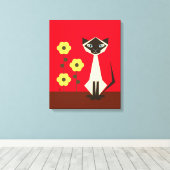 Abstrakte Blume und siamesische Katze Canvas Print Leinwanddruck (Insitu (Holzboden))