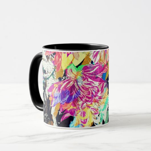 Abstrakte Blume und Tiermuster rosa Schwarz Tasse (Vorderseite Links)