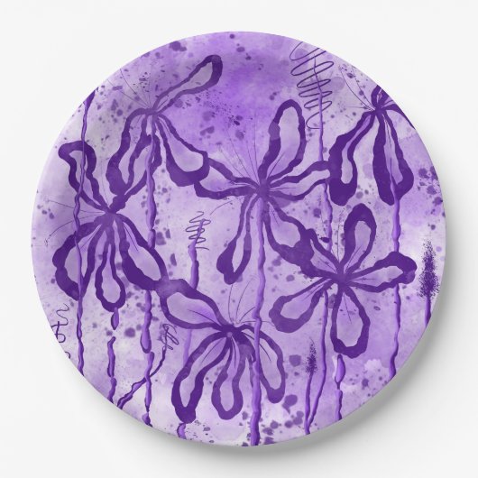 Abstrakte Blume Violet Sky Pappteller (Vorderseite)