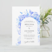 Abstrakte Blume von Blau und Weiß Einladung (Stehend Vorderseite)