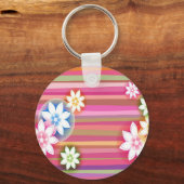 Abstrakte Blume Warme Farben Rosa Streifen Schlüsselanhänger (Vorderseite)