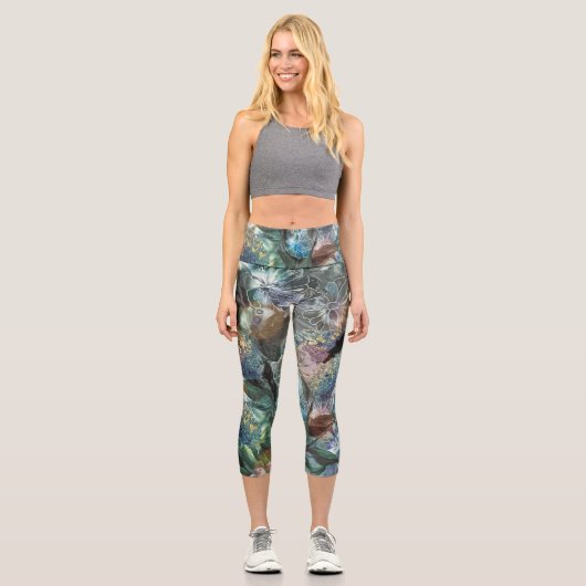 Abstrakte Blume Yoga-Pflanzen Capri Leggings (Vorderseite)
