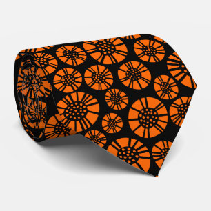 Abstrakte Blumen 031023 - Orange auf Schwarz Krawatte