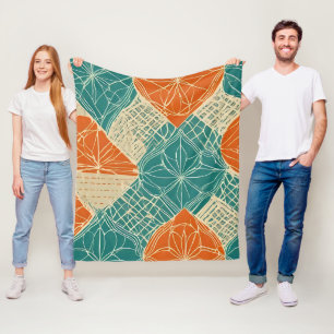 Abstrakte Blumen in Türkis, Orange und Beige Fleecedecke