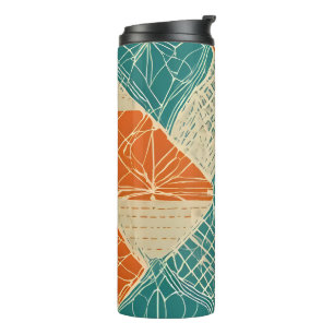 Abstrakte Blumen in Türkis, Orange und Beige Thermosbecher
