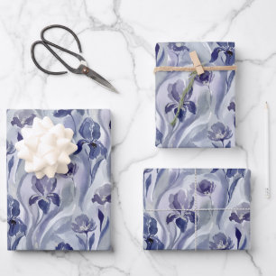 Abstrakte Blumen Muster Indigo Lila Iris Geschenkpapier Set