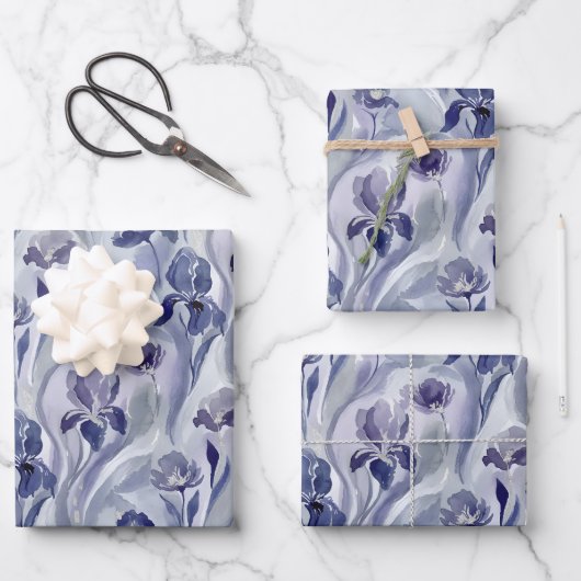 Abstrakte Blumen Muster Indigo Lila Iris Geschenkpapier Set (Vorderseite)