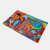 Abstrakte Blumen orange, intuitive blaue Kunst Fußmatte (Schrägansicht)