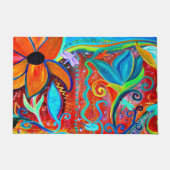 Abstrakte Blumen orange, intuitive blaue Kunst Fußmatte (Vorderseite)