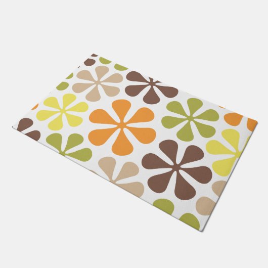 Abstrakte Blumen-Retro Farben Fußmatte (Schrägansicht)