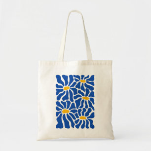 Abstrakte Blumen-Tasche Blaue Retro-Kunst Tragetasche