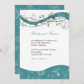 Abstrakte Blumen- u. Strudeleinladung - aquamarin Einladung (Vorne/Hinten)