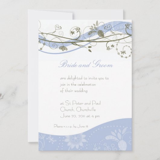 Abstrakte Blumen- u. Strudeleinladung - Blau u. Einladung (Vorderseite)