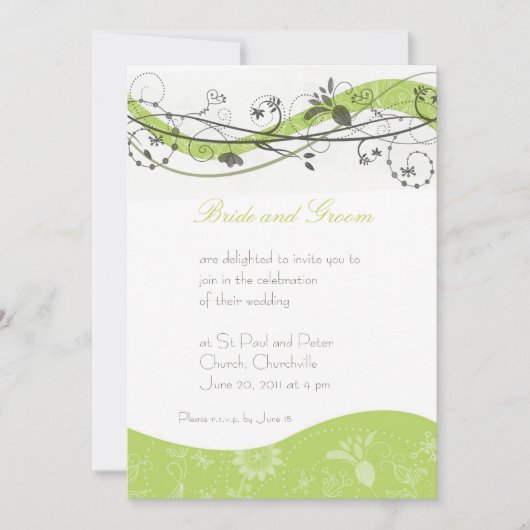 Abstrakte Blumen- u. Strudeleinladung - Grün u. Einladung (Vorderseite)