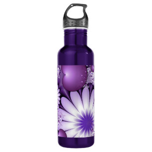 Abstrakte Blumen und Herzen Fraktal Verliebtheit Edelstahlflasche