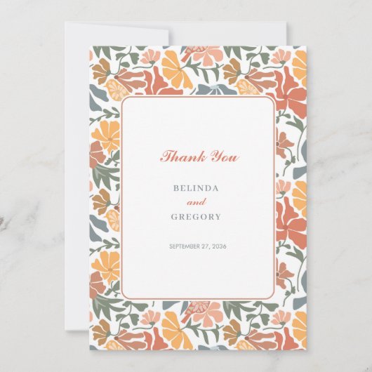 Abstrakte Blumen & Vögel Mitte Jahrhundert Moderne Dankeskarte (Vorderseite)