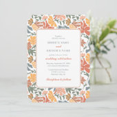 Abstrakte Blumen & Vögel Mitte Jahrhundert Moderne Einladung (Stehend Vorderseite)