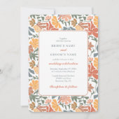 Abstrakte Blumen & Vögel Mitte Jahrhundert Moderne Einladung (Vorderseite)