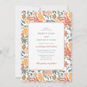 Abstrakte Blumen & Vögel Mitte Jahrhundert Moderne Einladung (Vorderseite)