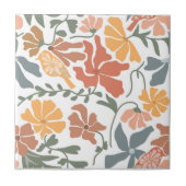 Abstrakte Blumen & Vögel Mitte Jahrhundert Moderne Fliese (Vorderseite)