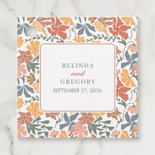 Abstrakte Blumen & Vögel Mitte Jahrhundert Moderne Geschenkanhänger (Vorderseite)