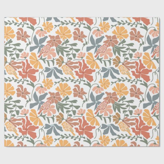 Abstrakte Blumen & Vögel Mitte Jahrhundert Moderne Geschenkpapier (Flach)