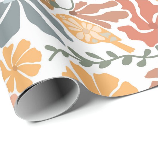 Abstrakte Blumen & Vögel Mitte Jahrhundert Moderne Geschenkpapier (Rolleneckpunkt)