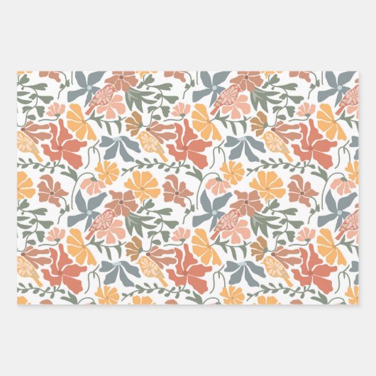 Abstrakte Blumen & Vögel Mitte Jahrhundert Moderne Geschenkpapier Set (Vorderseite 2)